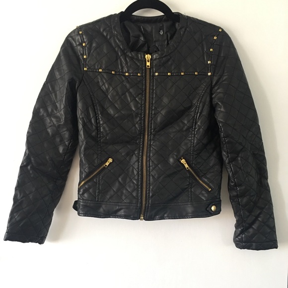 Faux Leather Jacket w/ Gold Details - Picture 1 of 2